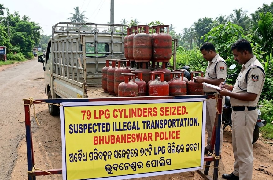 79 LPG Cylinders Seized Near Bhubaneswar Over Suspected Illegal Transportation