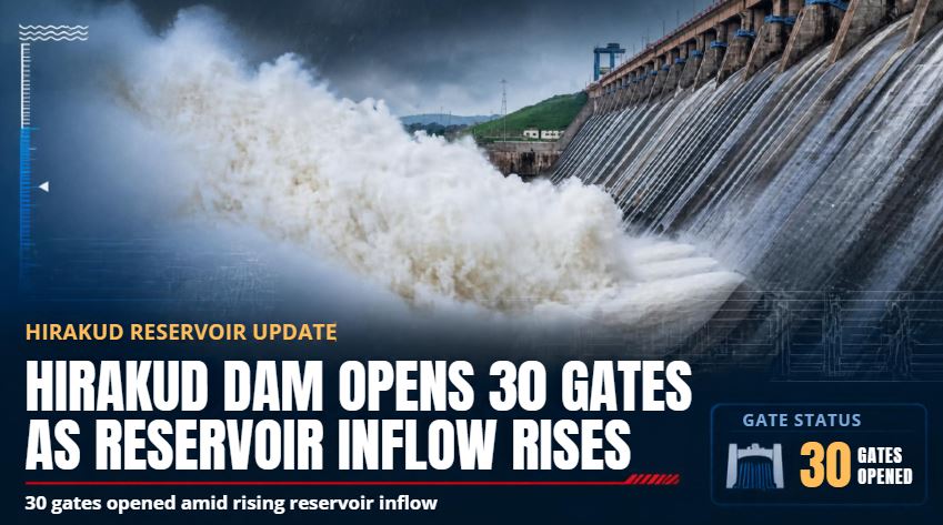 Hirakud Dam Opens 30 Gates as Reservoir Inflow Rises