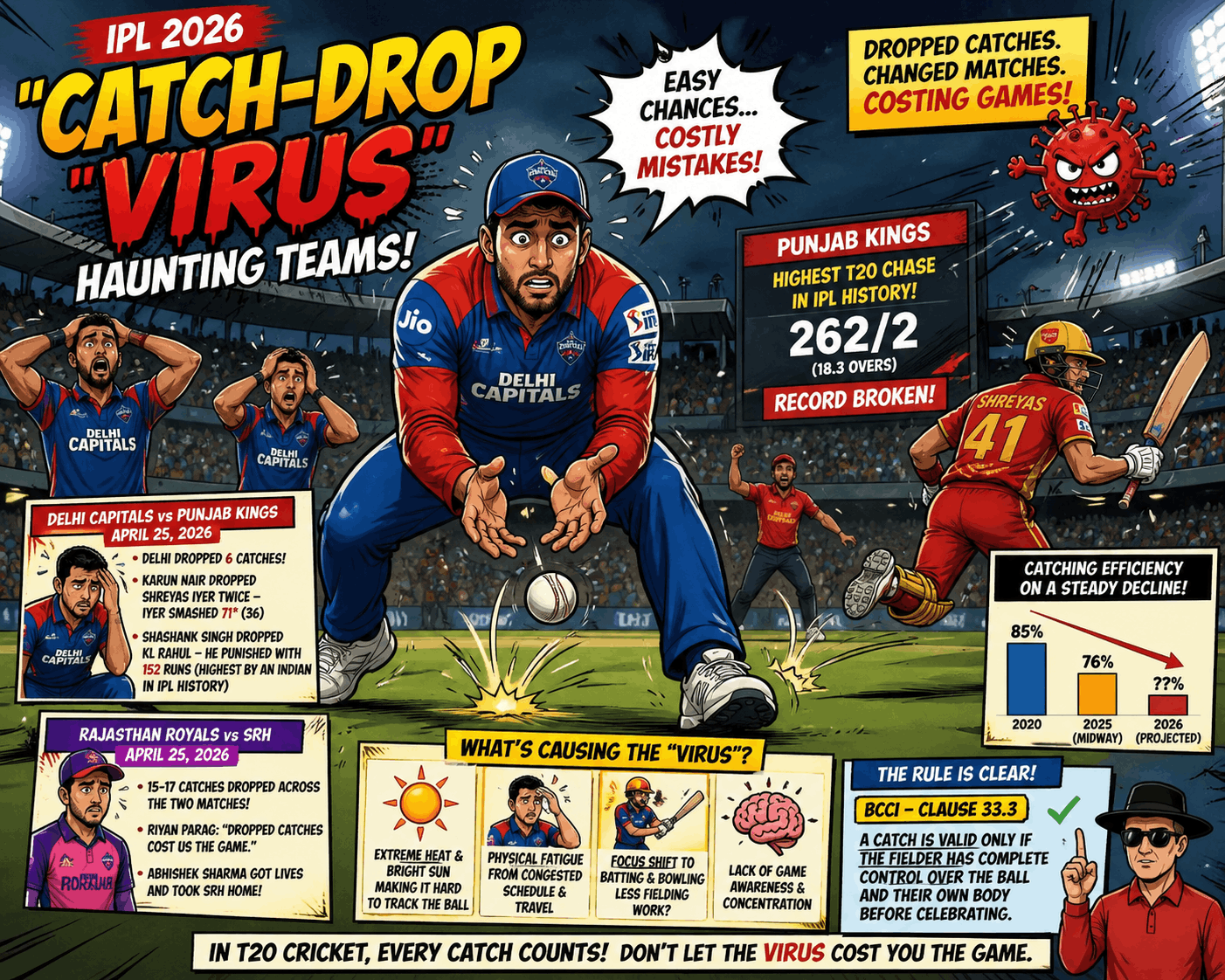 “Catch-Drop Virus” in Indian Premier League 2026 Intensifies as Costly Fielding Errors Shake Team Performances