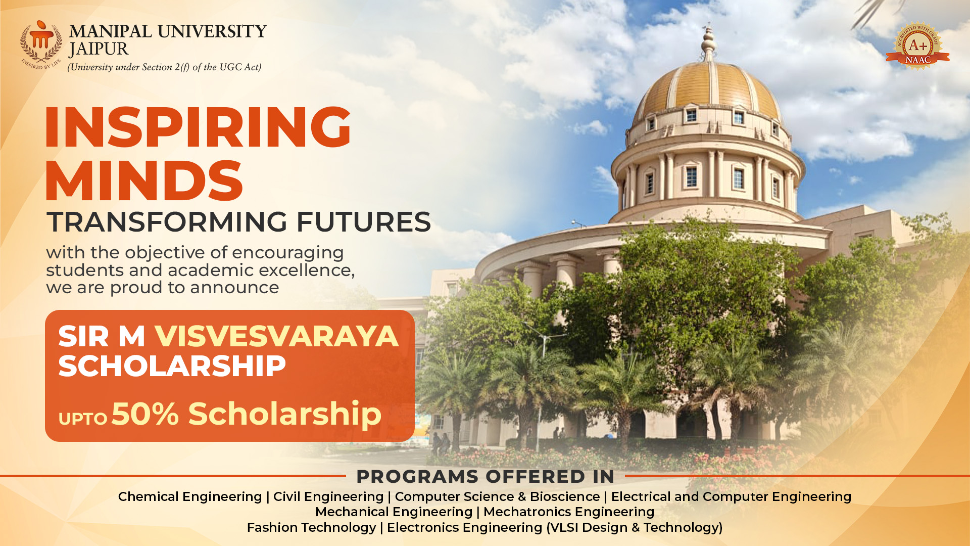 Manipal University Jaipur Invites Applications for Sir M. Visvesvaraya Scholarship for B.Tech Aspirants